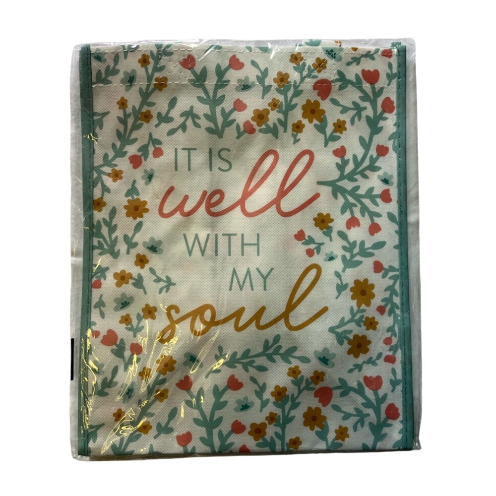 Floral It Is Well With My Soul Reusable Tote Bag Inspirational Shopper Teal